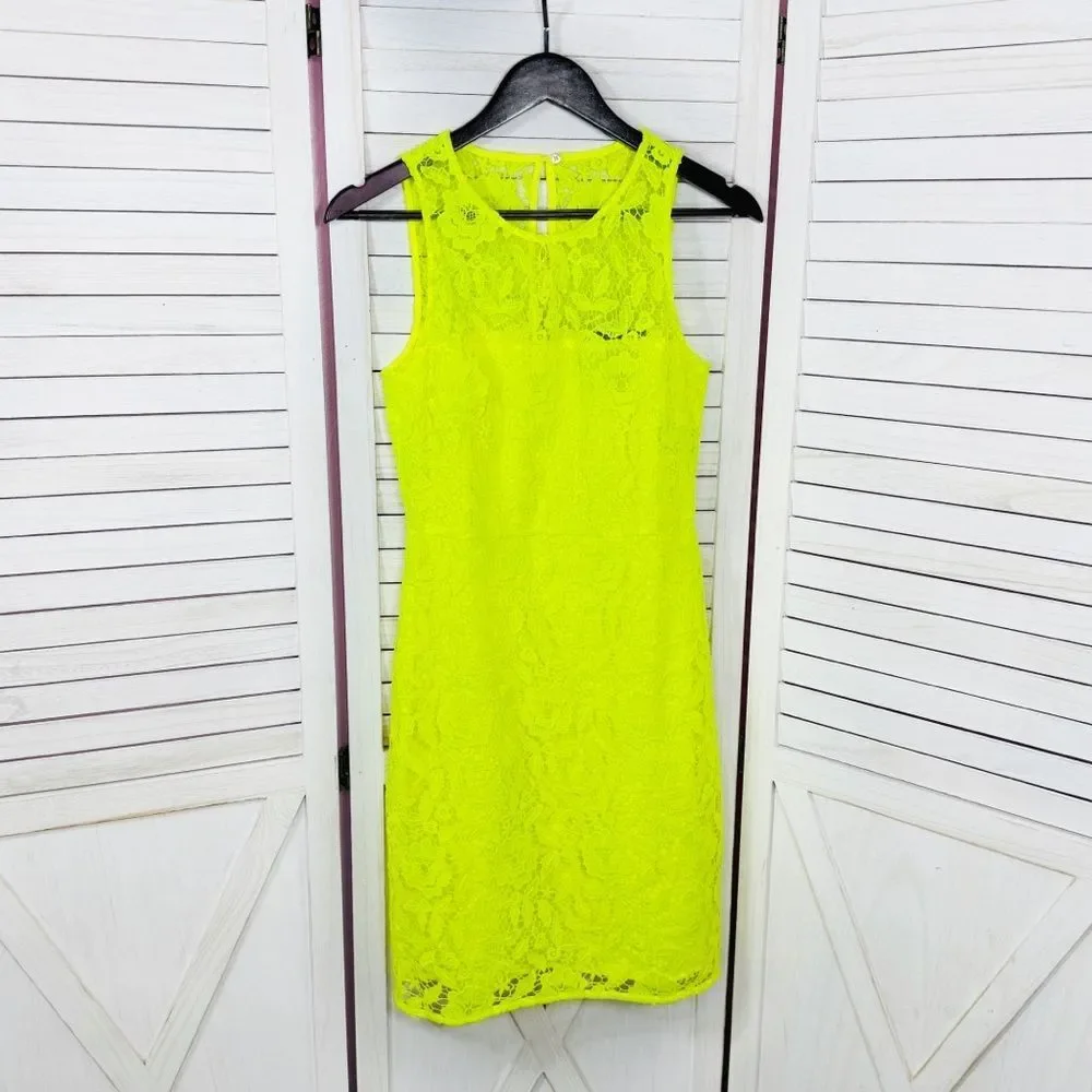 J. Crew Collection Neon‎ Lace Sleeveless Sheath Dress Yellow 4
